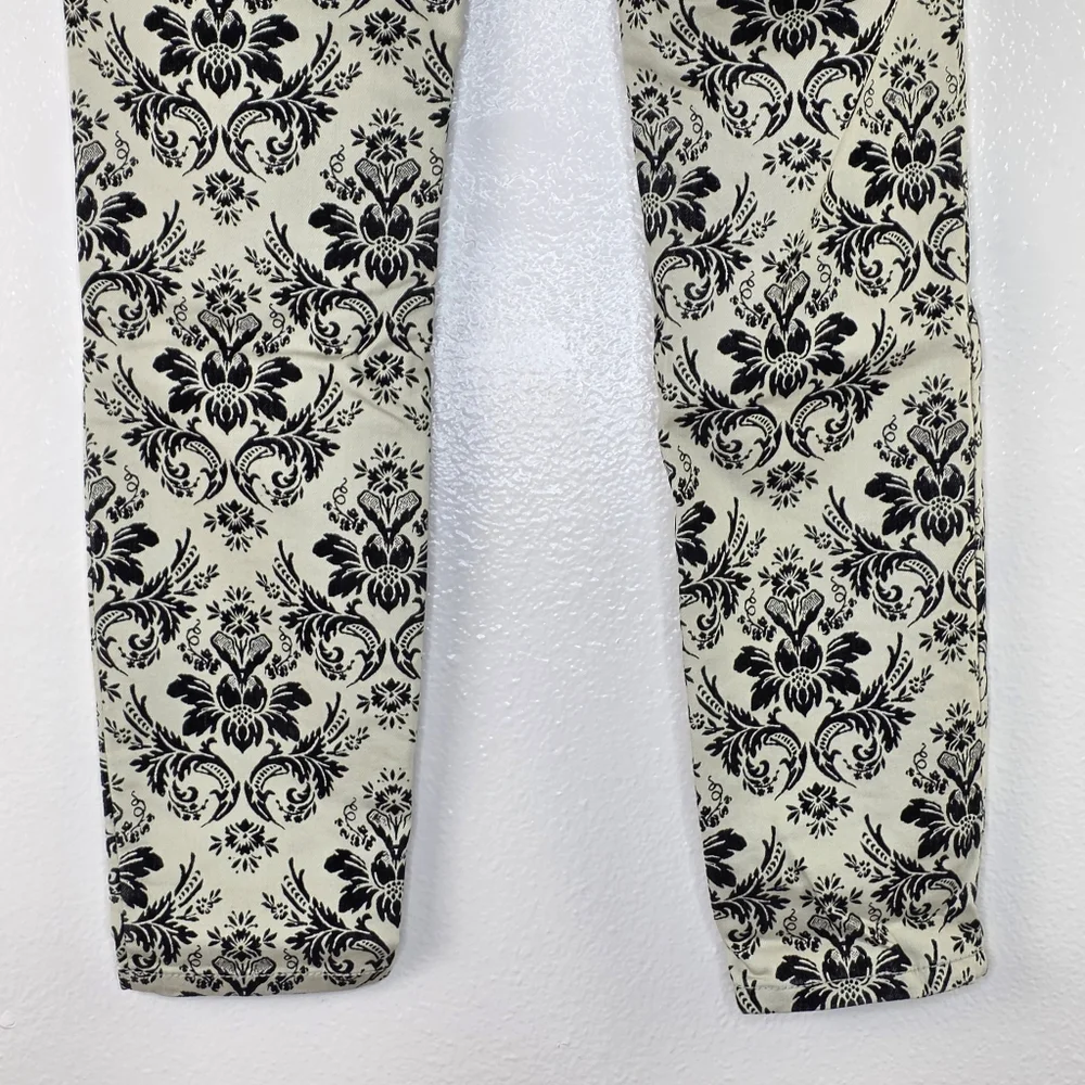 Free People Flocked Black Floral Brocade Pattern Denim Damask Jeans 26